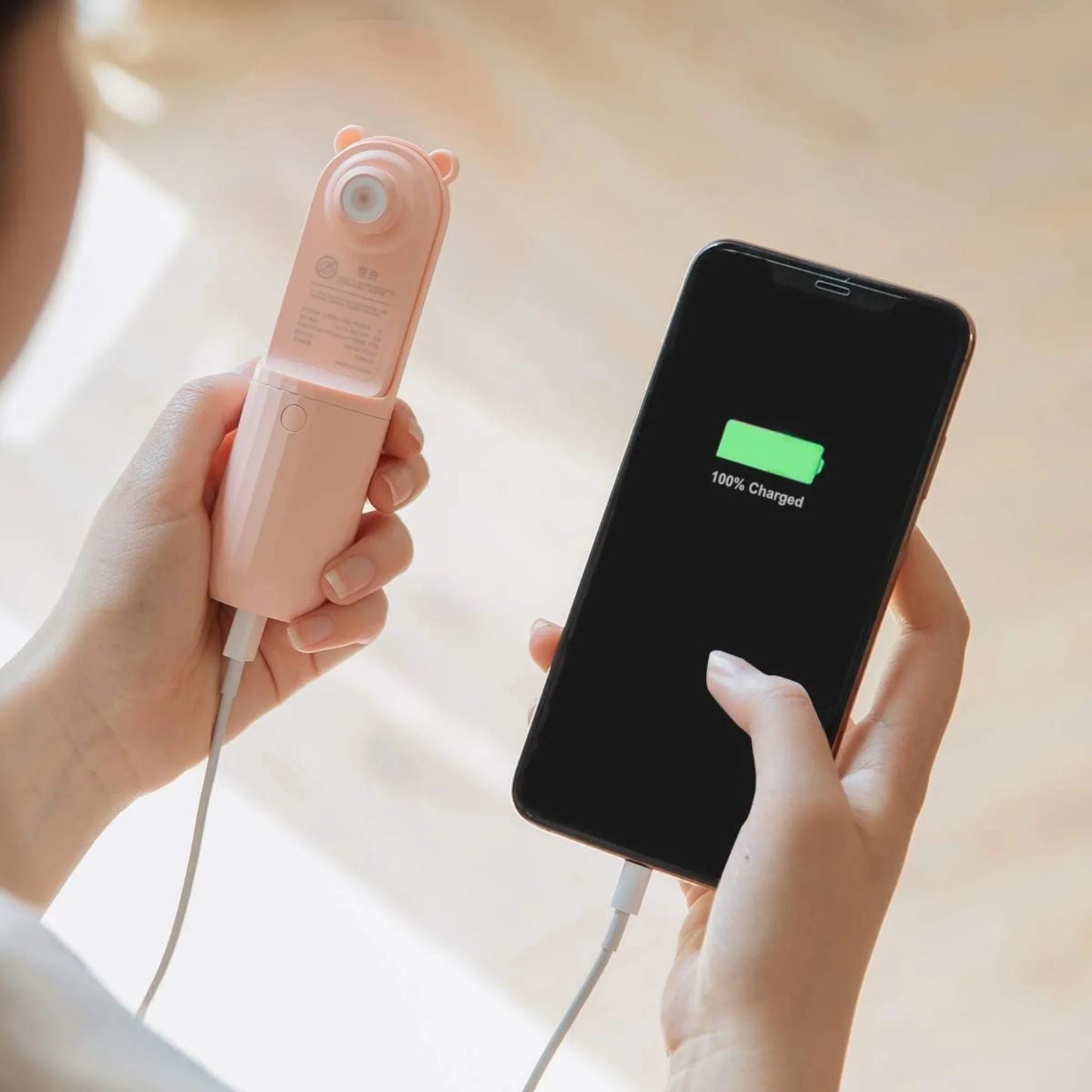 Rechargeable Hand Held Pocket Fan for Personal Cooling with Medium and High Fan Speeds and Optional Portable Power Bank