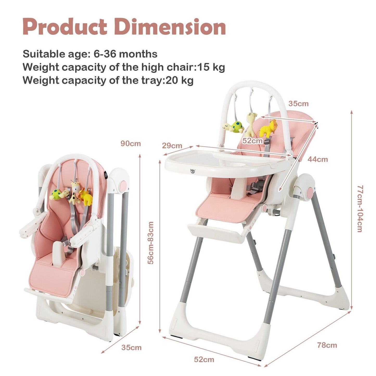 4-in-1 Foldable Baby High Chair with 7 Adjustable Heights and 4 Reclining Angles-Black