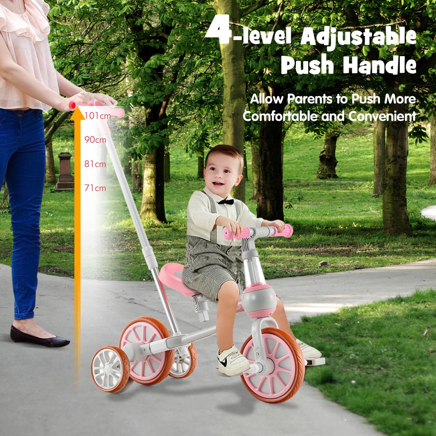 4-in-1 Multifunctional Kids Training Balance Trike wih Adjustable Push Handle-Navy