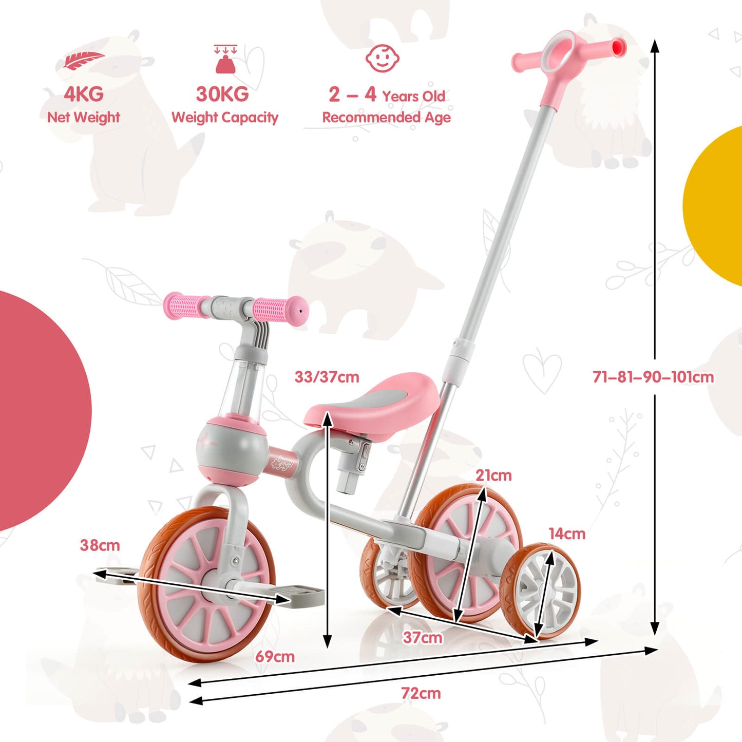 4-in-1 Multifunctional Kids Training Balance Trike wih Adjustable Push Handle-Navy