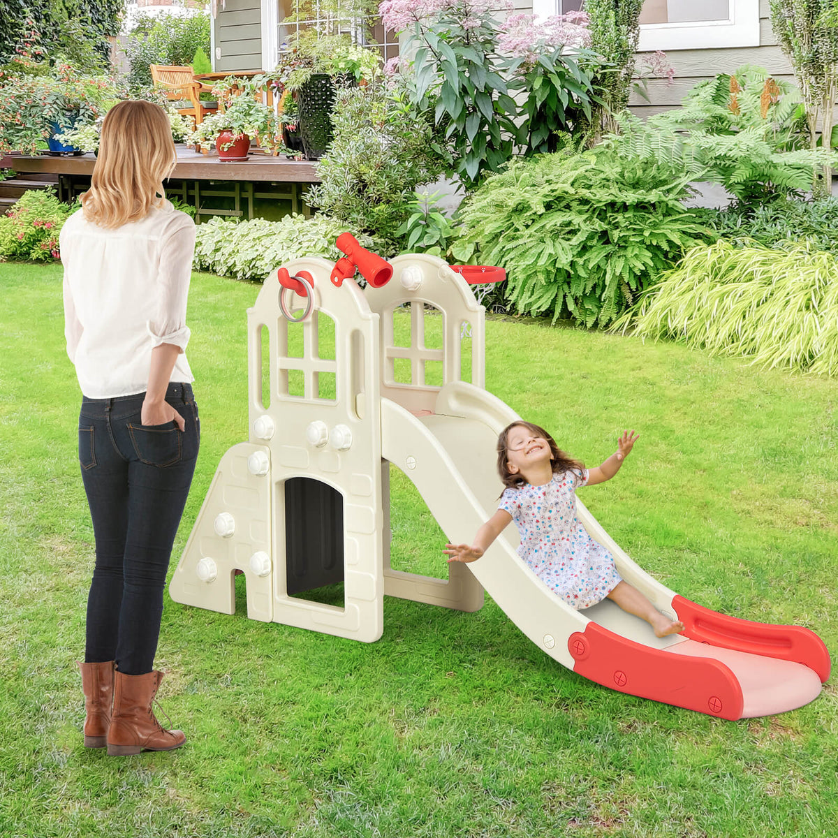 6-In-1 Toddler Climber Slide Playset-Blue
