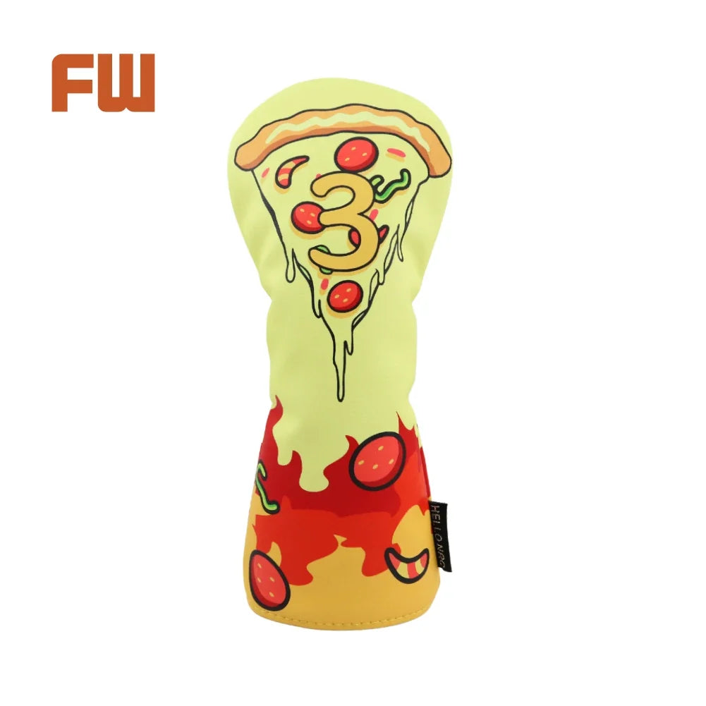 Pizza Golf Club Headcover Driver Fairway Hybrid Head Cover PU Leather Lined