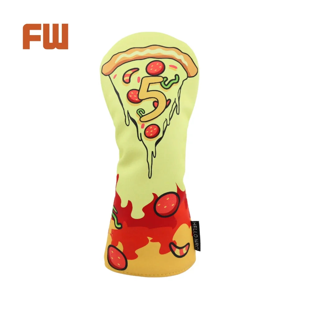 Pizza Golf Club Headcover Driver Fairway Hybrid Head Cover PU Leather Lined