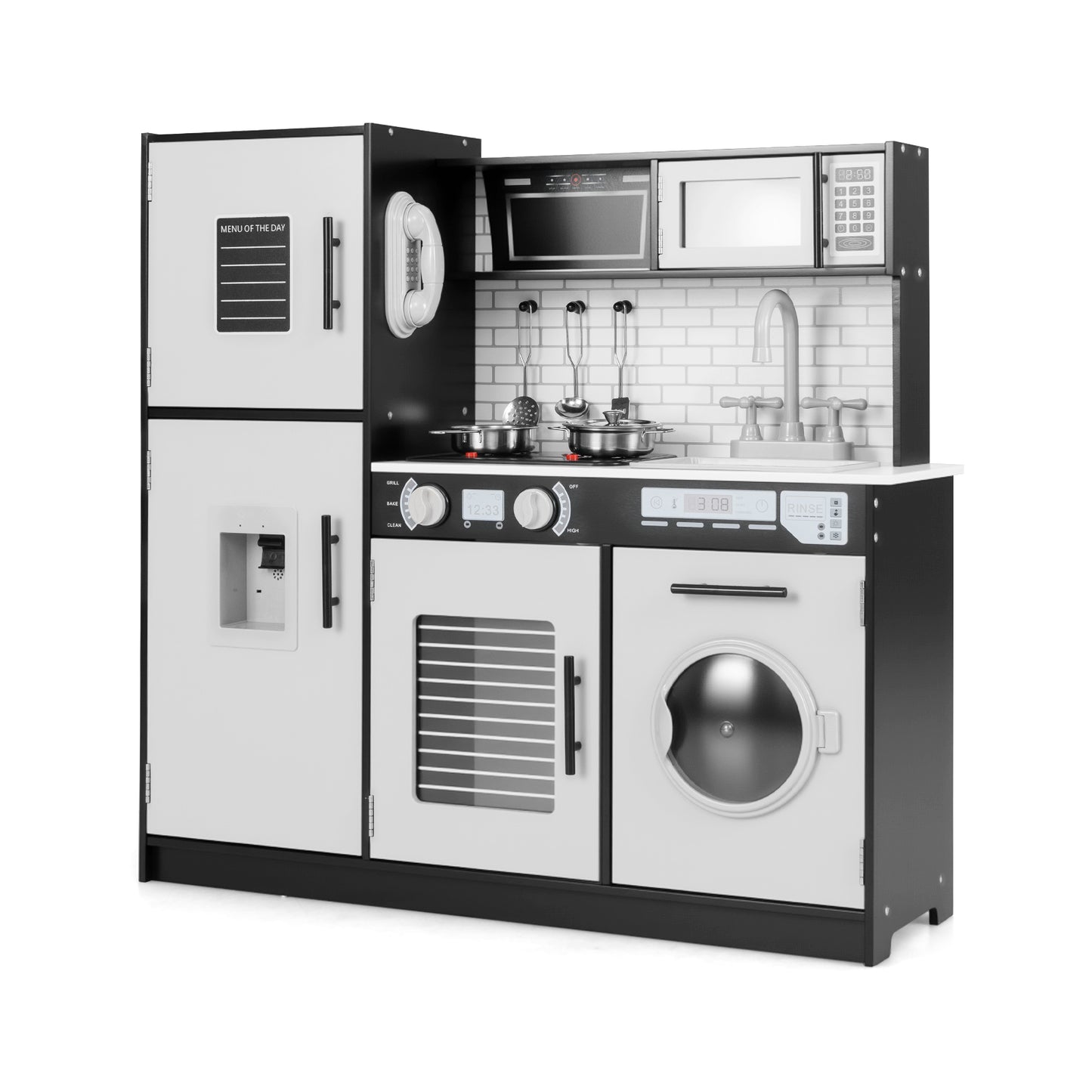 Play Kitchen Toy Set with Oven and Washing Machine for Aged 3+ Years Old-Black