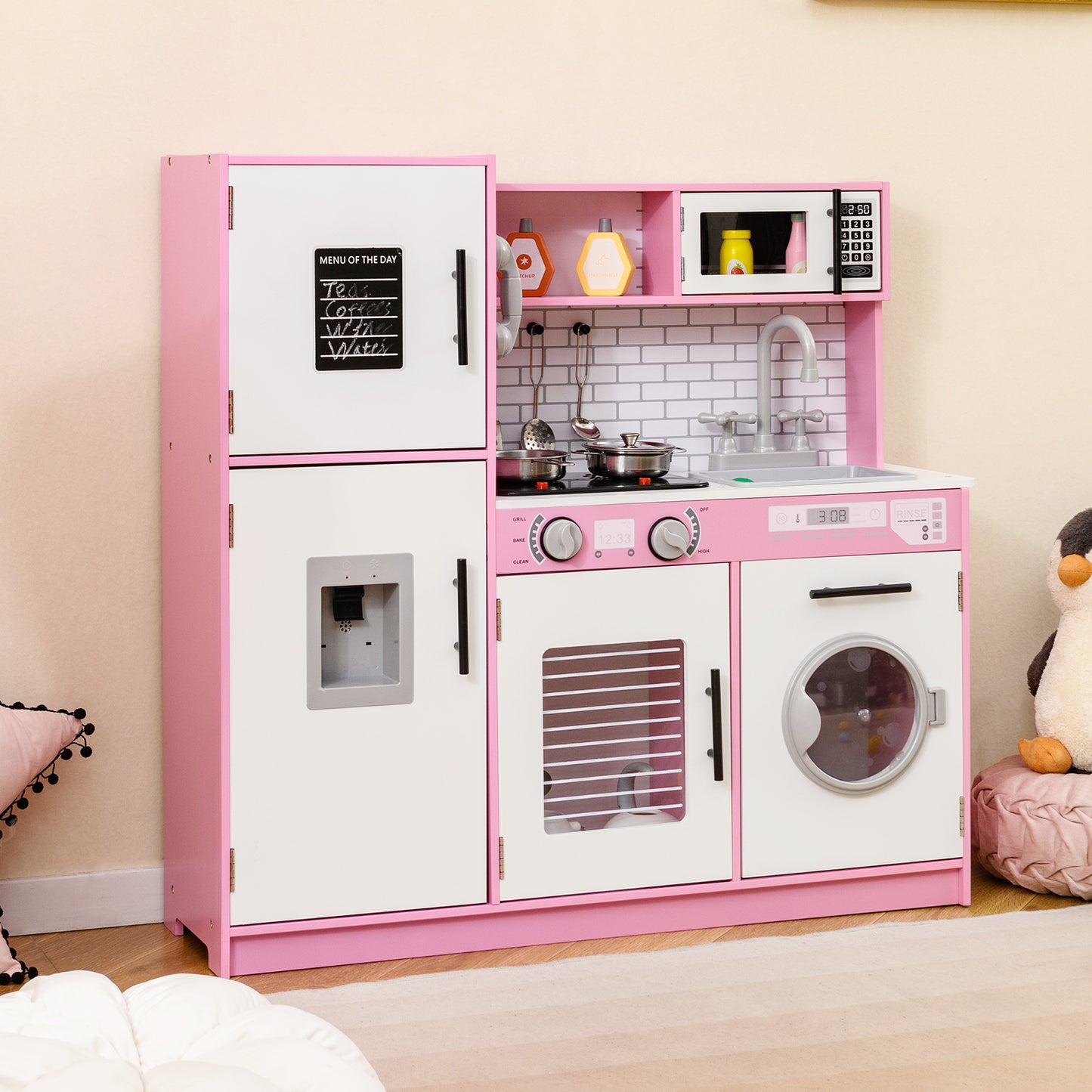 Play Kitchen Toy Set with Oven and Washing Machine for Aged 3+ Years Old-Black