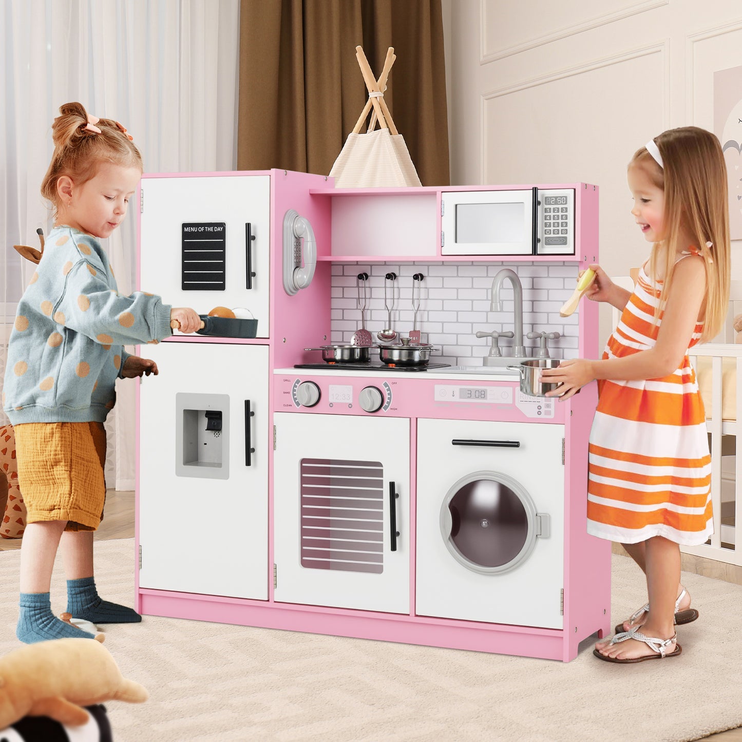Play Kitchen Toy Set with Oven and Washing Machine for Aged 3+ Years Old-Black