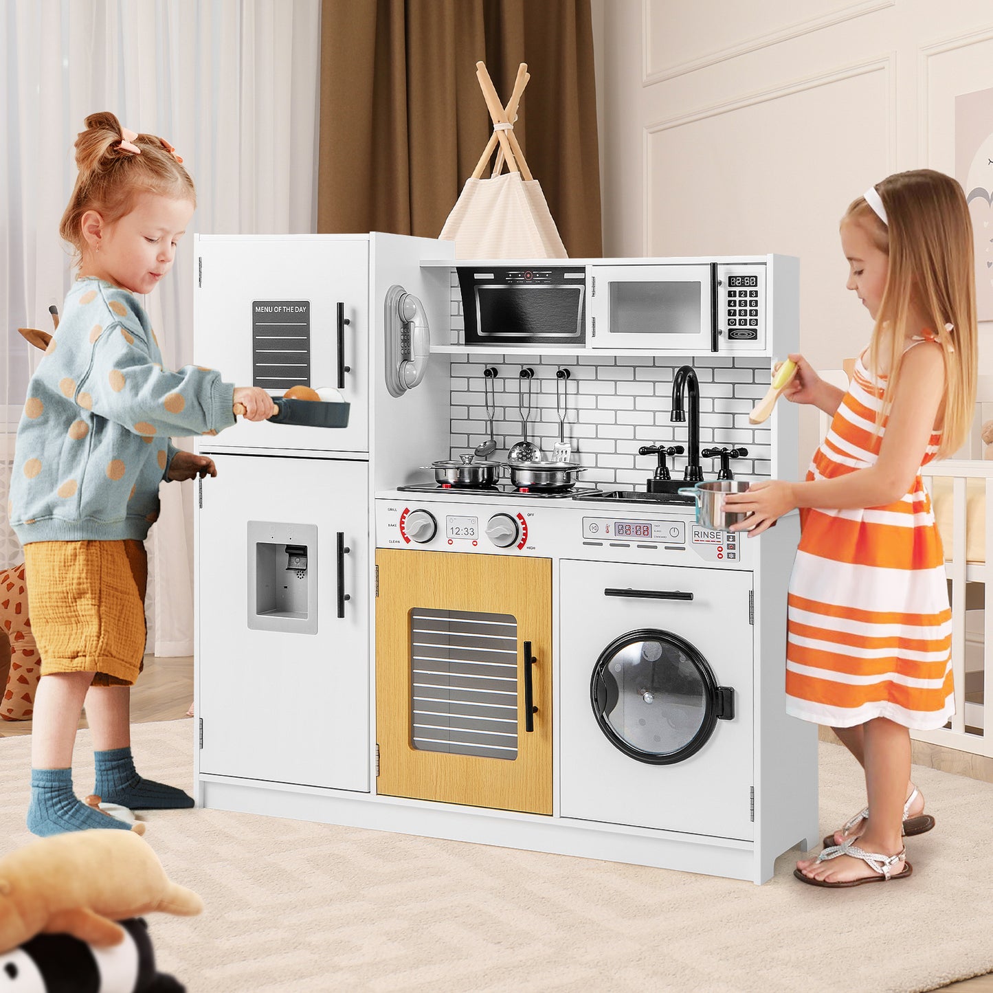 Play Kitchen Toy Set with Oven and Washing Machine for Aged 3+ Years Old-Black