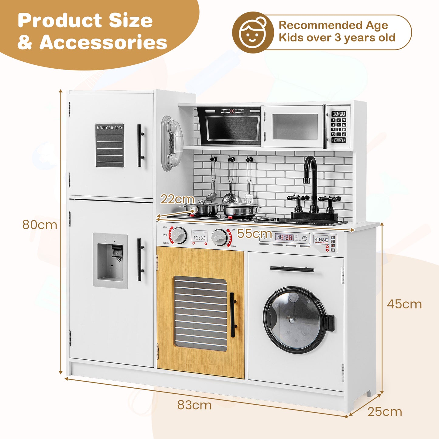 Play Kitchen Toy Set with Oven and Washing Machine for Aged 3+ Years Old-Black