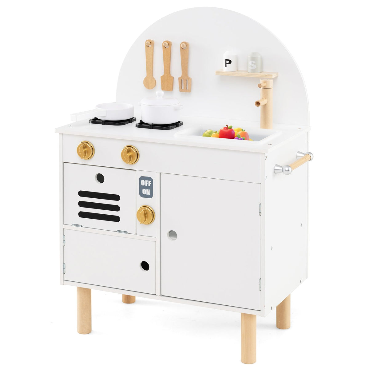 Play Kitchen for Kids Wooden Kitchen Playset with Stoves Faucet-Pink