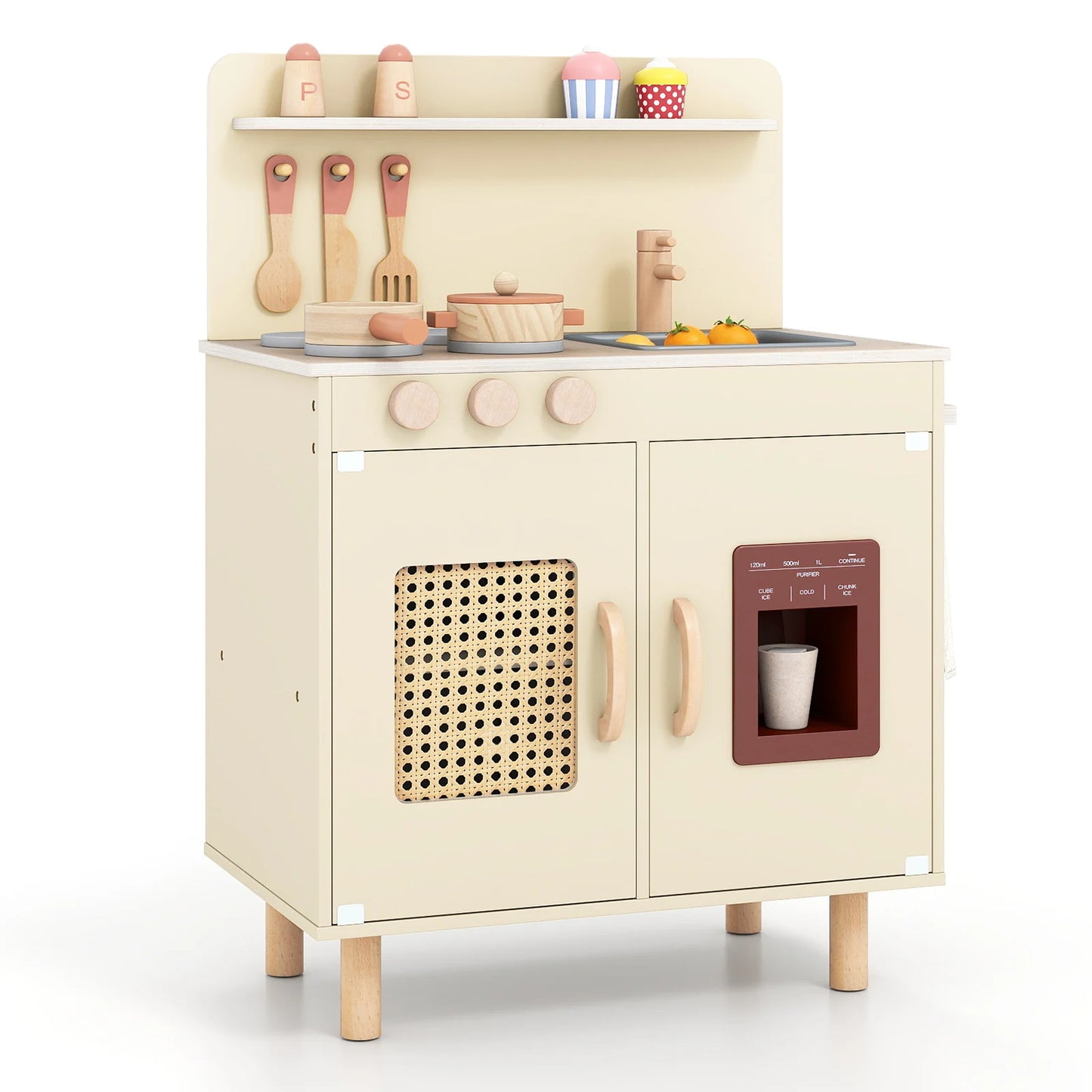 Play Kitchen for Kids with Realistic Ice Maker and Stove Cooking Toy Kitchen-Pink