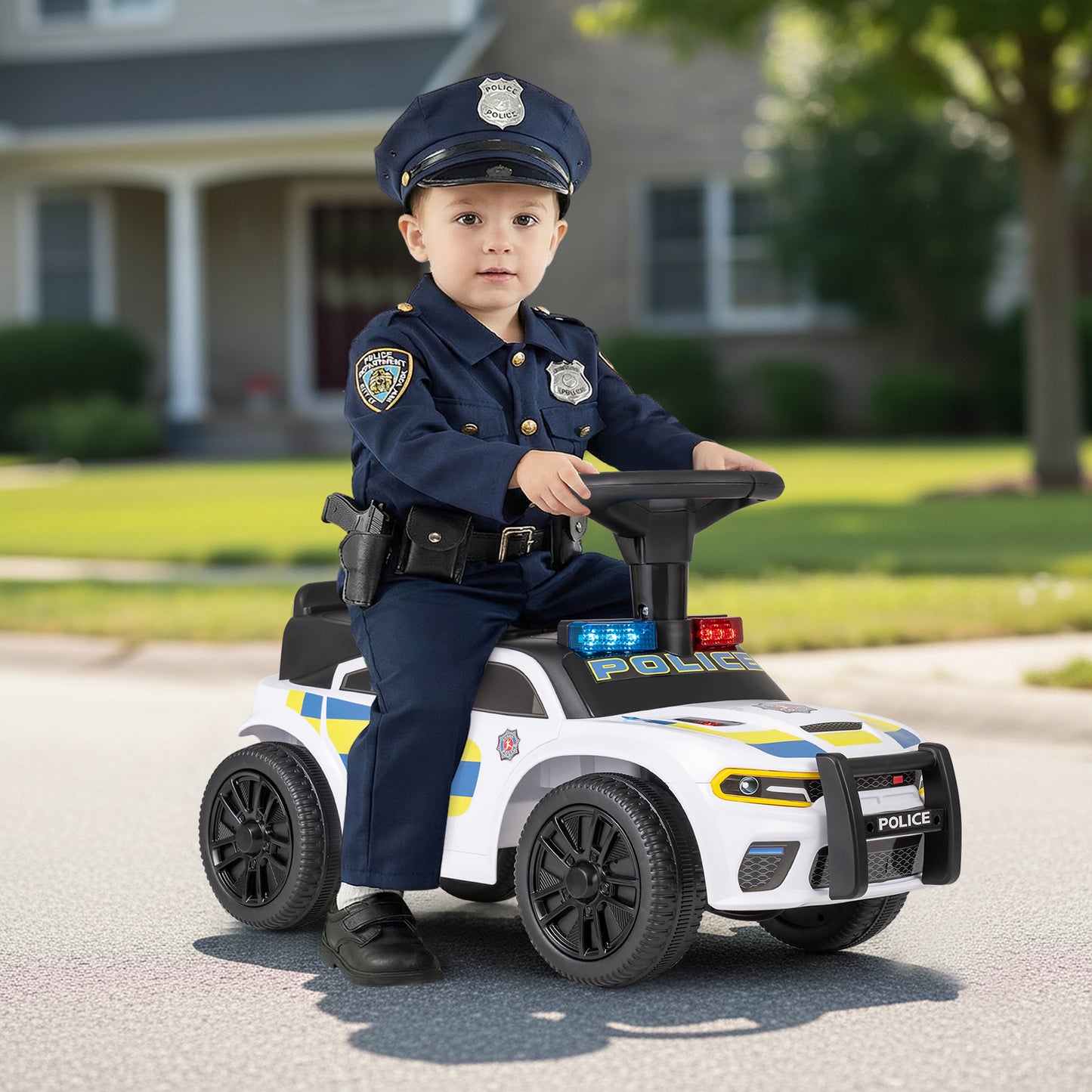 Police Kids Push Ride on Car with Steering Wheel and Siren Sounds for Kids Aged 18M+-Black