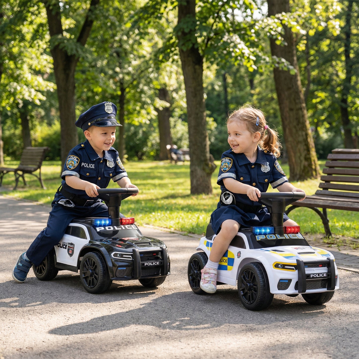 Police Kids Push Ride on Car with Steering Wheel and Siren Sounds for Kids Aged 18M+-Black