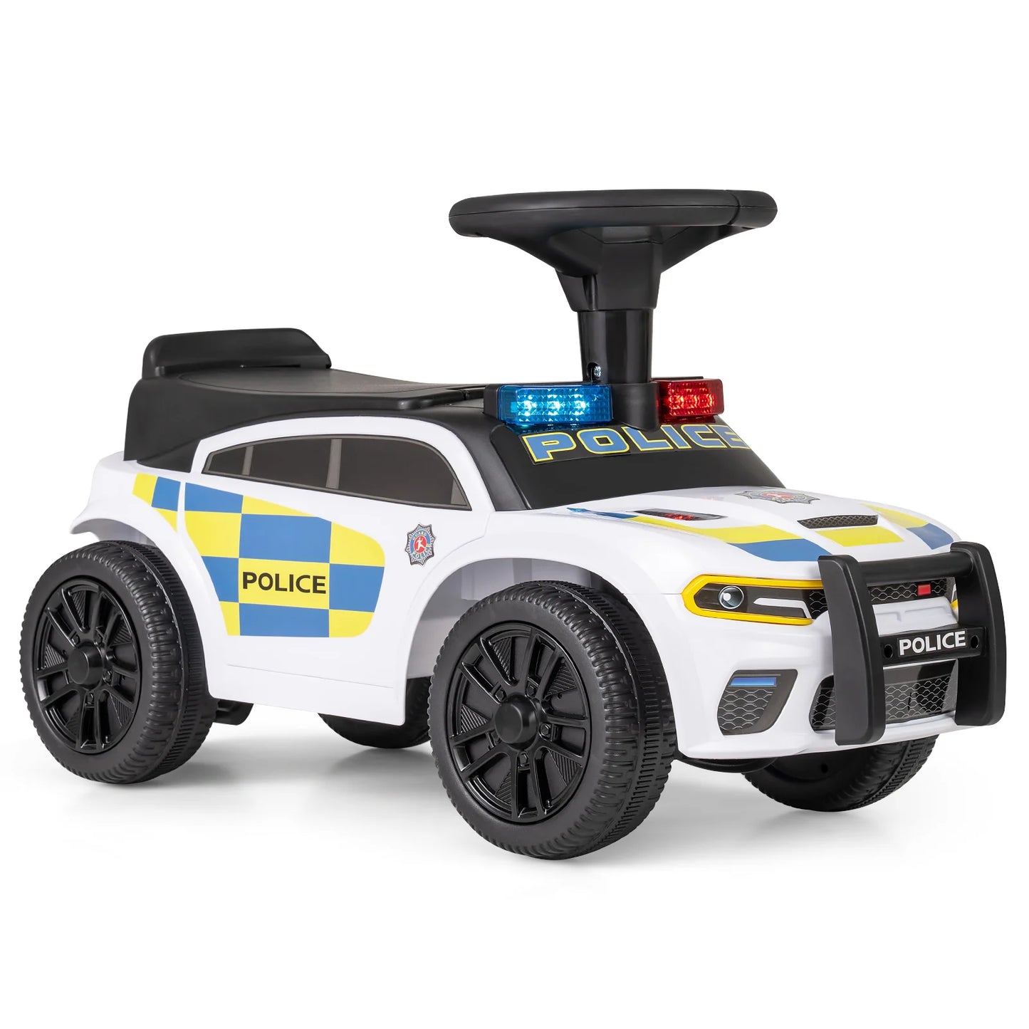 Police Kids Push Ride on Car with Steering Wheel and Siren Sounds for Kids Aged 18M+-Black