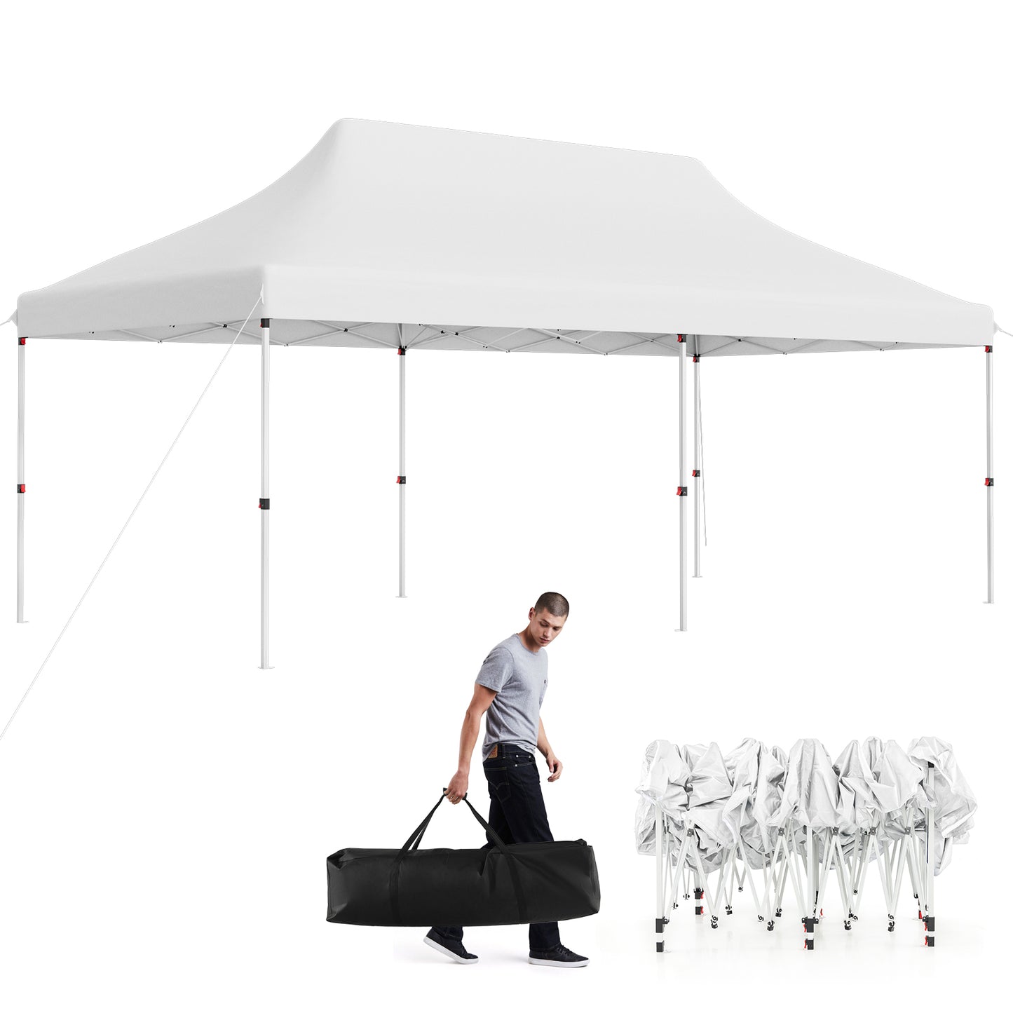 300 x 600 cm Pop-up Canopy Tent with Carrying Bag-Black