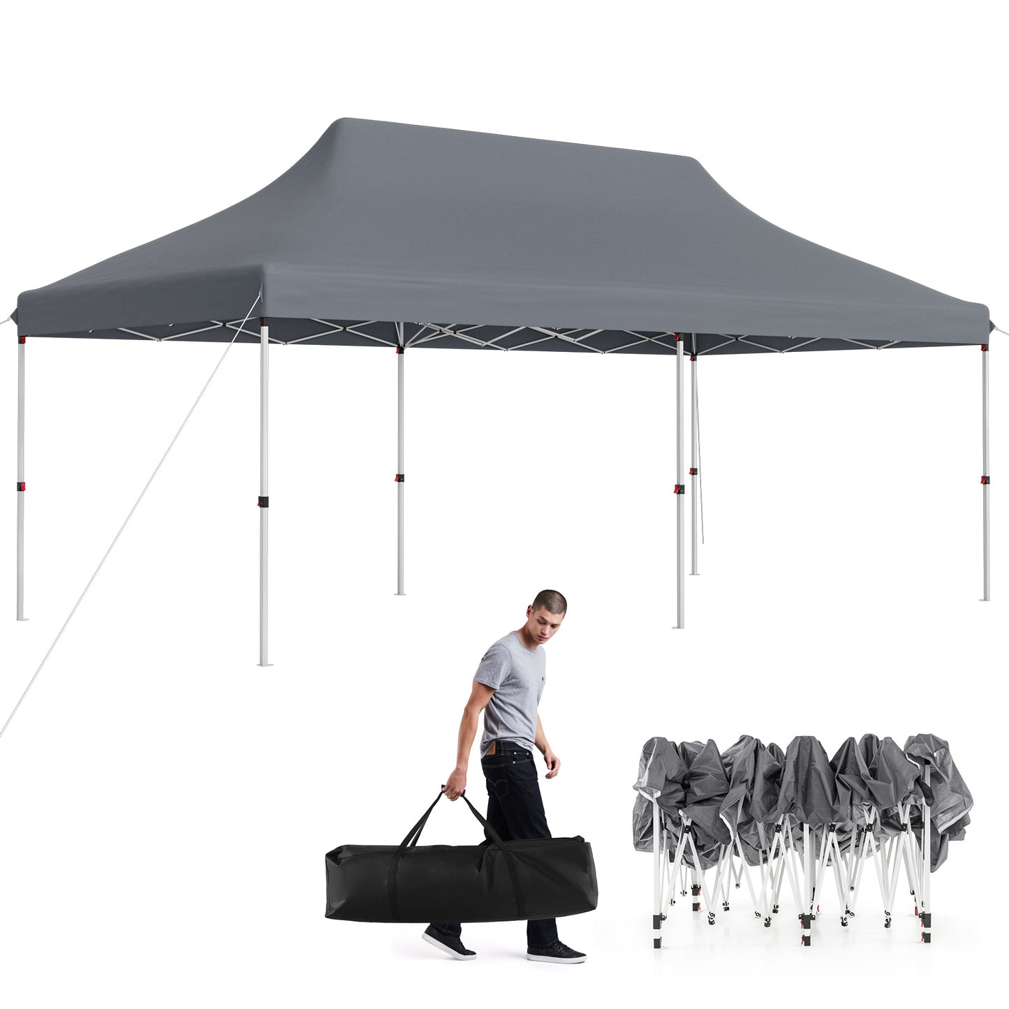 300 x 600 cm Pop-up Canopy Tent with Carrying Bag-Black