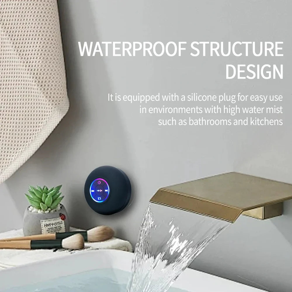 Portable Waterproof Bluetooth Speaker - LED, Suction Cup, Mini Wireless Shower & Outdoor Speaker