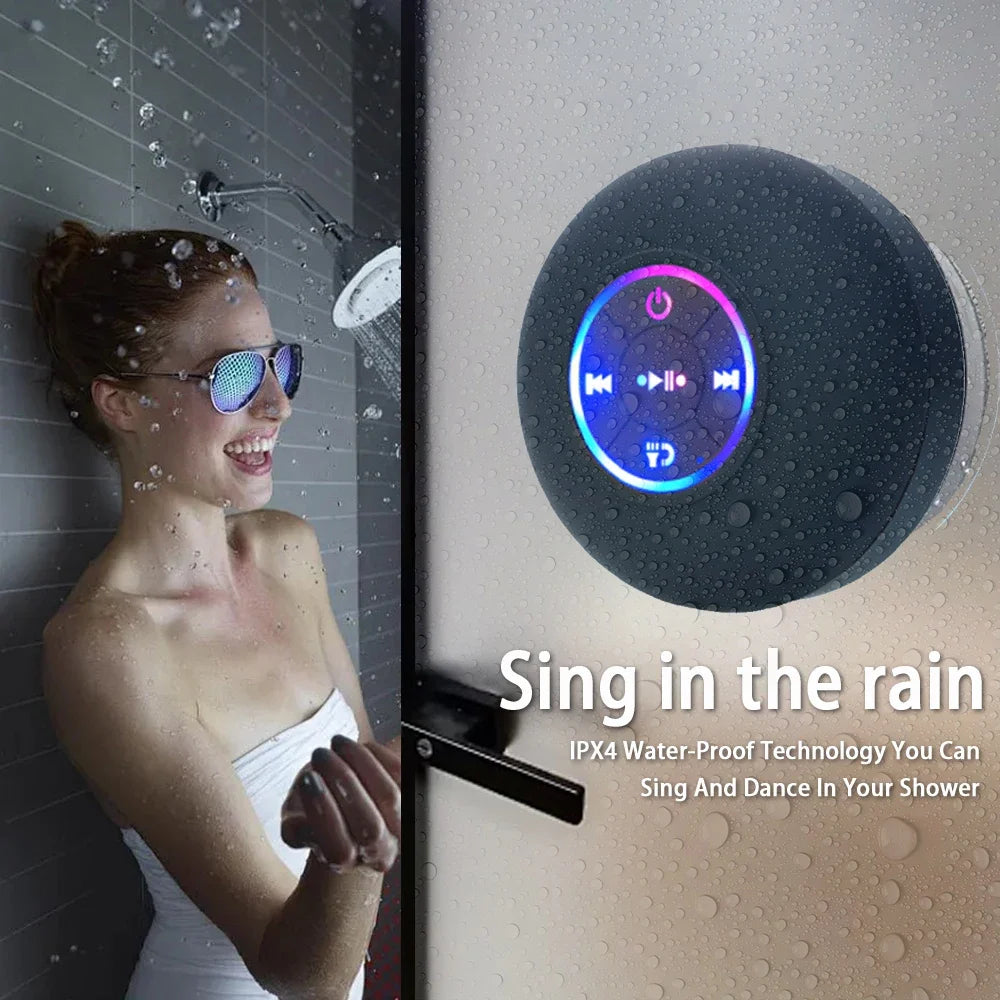 Portable Waterproof Bluetooth Speaker - LED, Suction Cup, Mini Wireless Shower & Outdoor Speaker