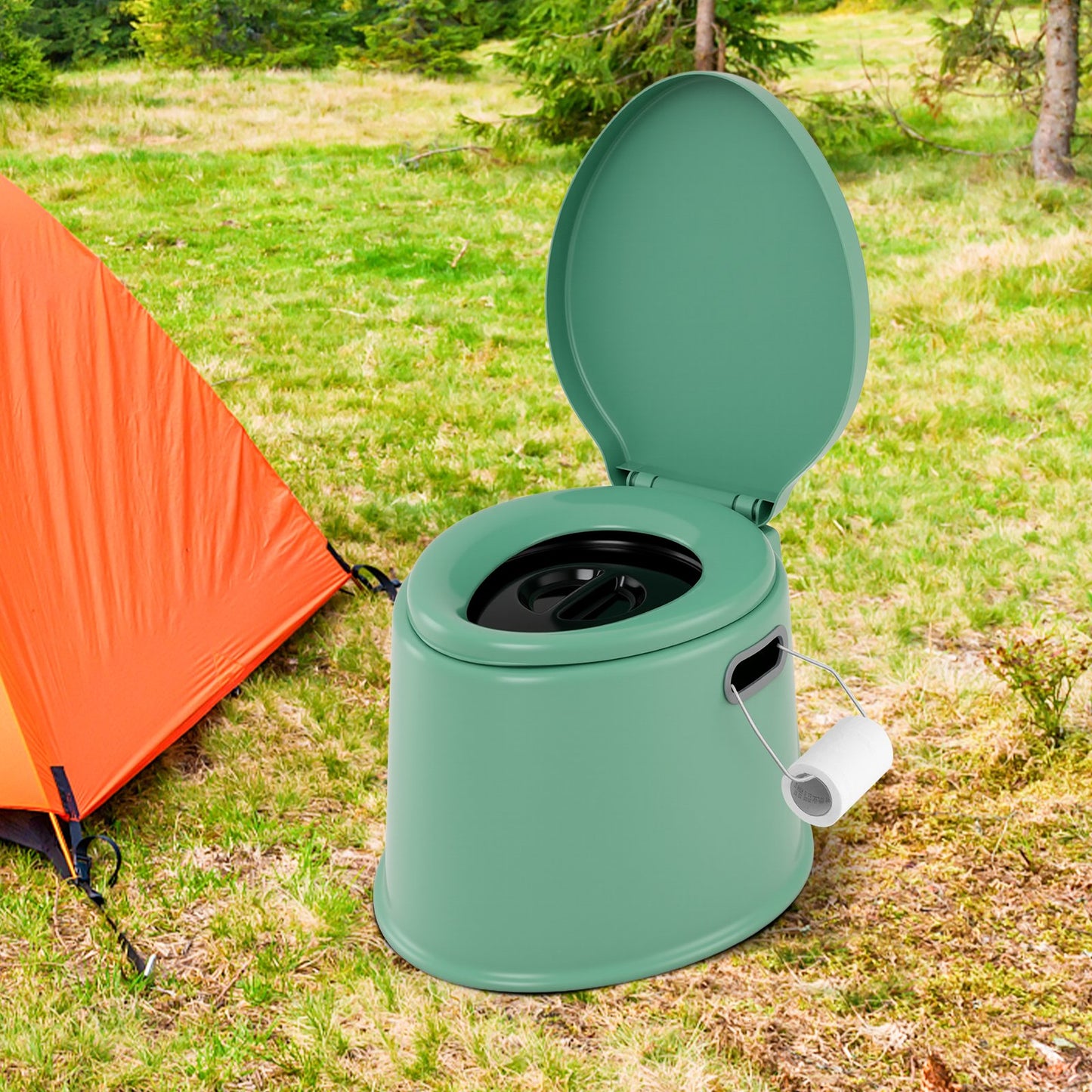 Portable Travel Toilet with Detachable Inner Bucket and Removable Toilet Paper Holder-Black