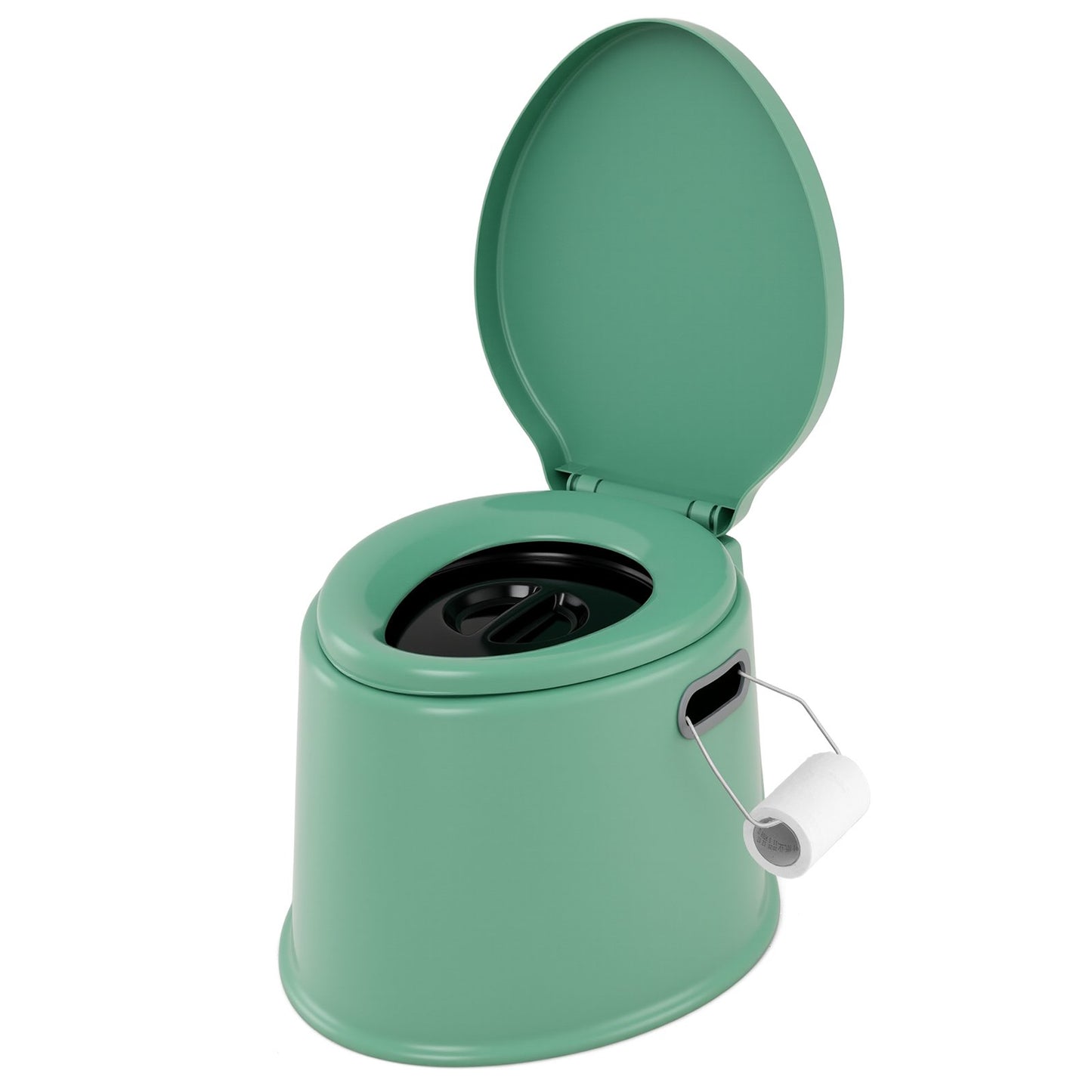 Portable Travel Toilet with Detachable Inner Bucket and Removable Toilet Paper Holder-Black
