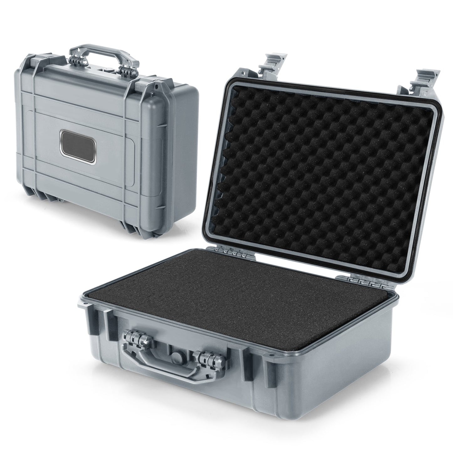 Portable Grey Waterproof Hard Case with Customizable Fit Foam-Grey-34 x 31 x 16 cm