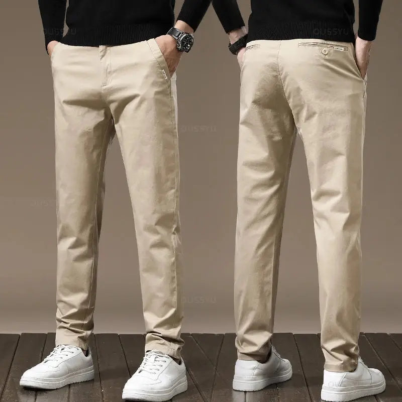Premium Combed Cotton Men's Chinos | Business Casual Straight Fit Pants | Solid Color Gray Trousers