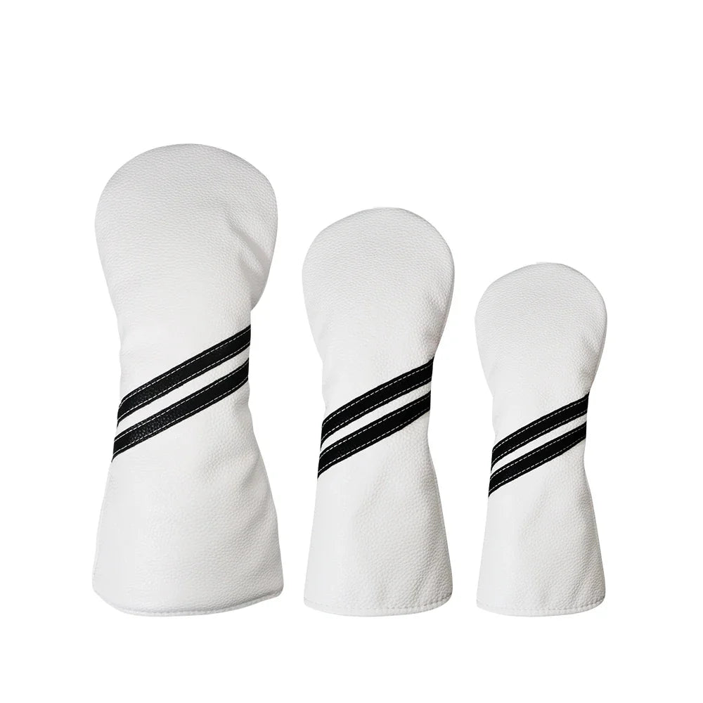 Striped Golf Headcovers PU Leather Driver Fairway Hybrid Waterproof Head Covers