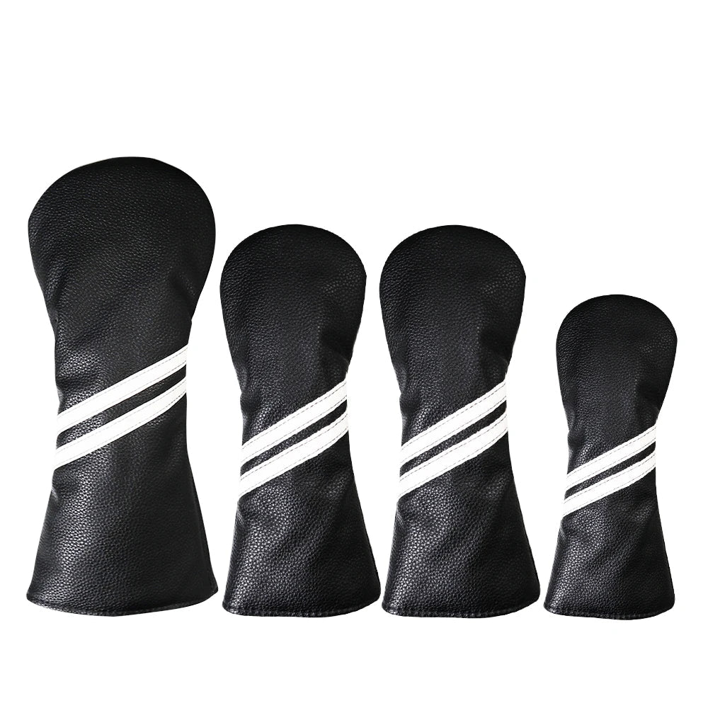 Striped Golf Headcovers PU Leather Driver Fairway Hybrid Waterproof Head Covers
