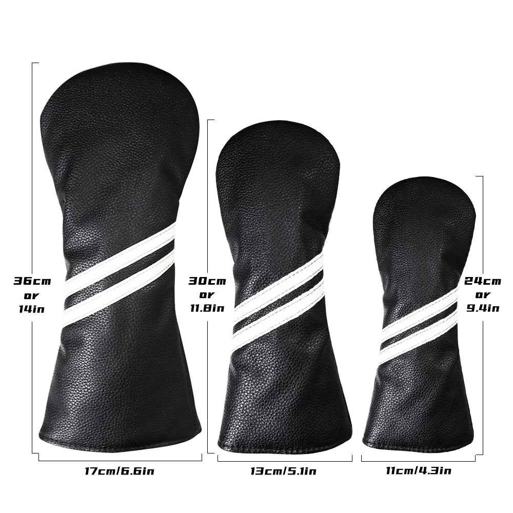 Striped Golf Headcovers PU Leather Driver Fairway Hybrid Waterproof Head Covers