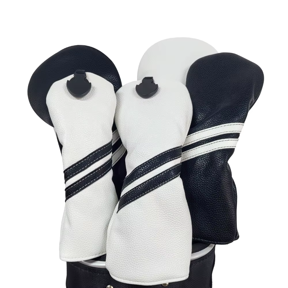 Striped Golf Headcovers PU Leather Driver Fairway Hybrid Waterproof Head Covers
