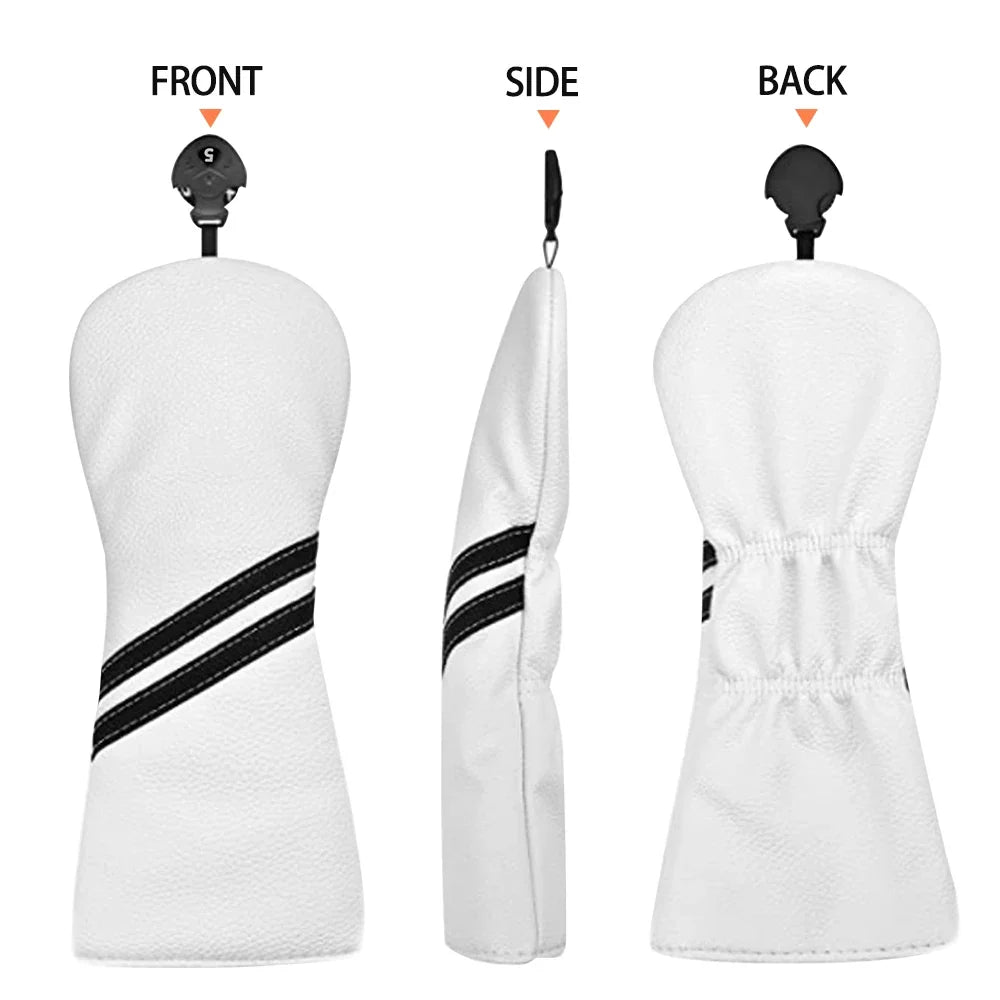 Striped Golf Headcovers PU Leather Driver Fairway Hybrid Waterproof Head Covers