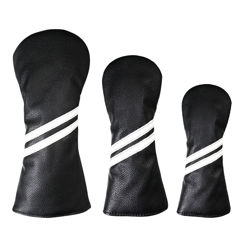 Striped Golf Headcovers PU Leather Driver Fairway Hybrid Waterproof Head Covers