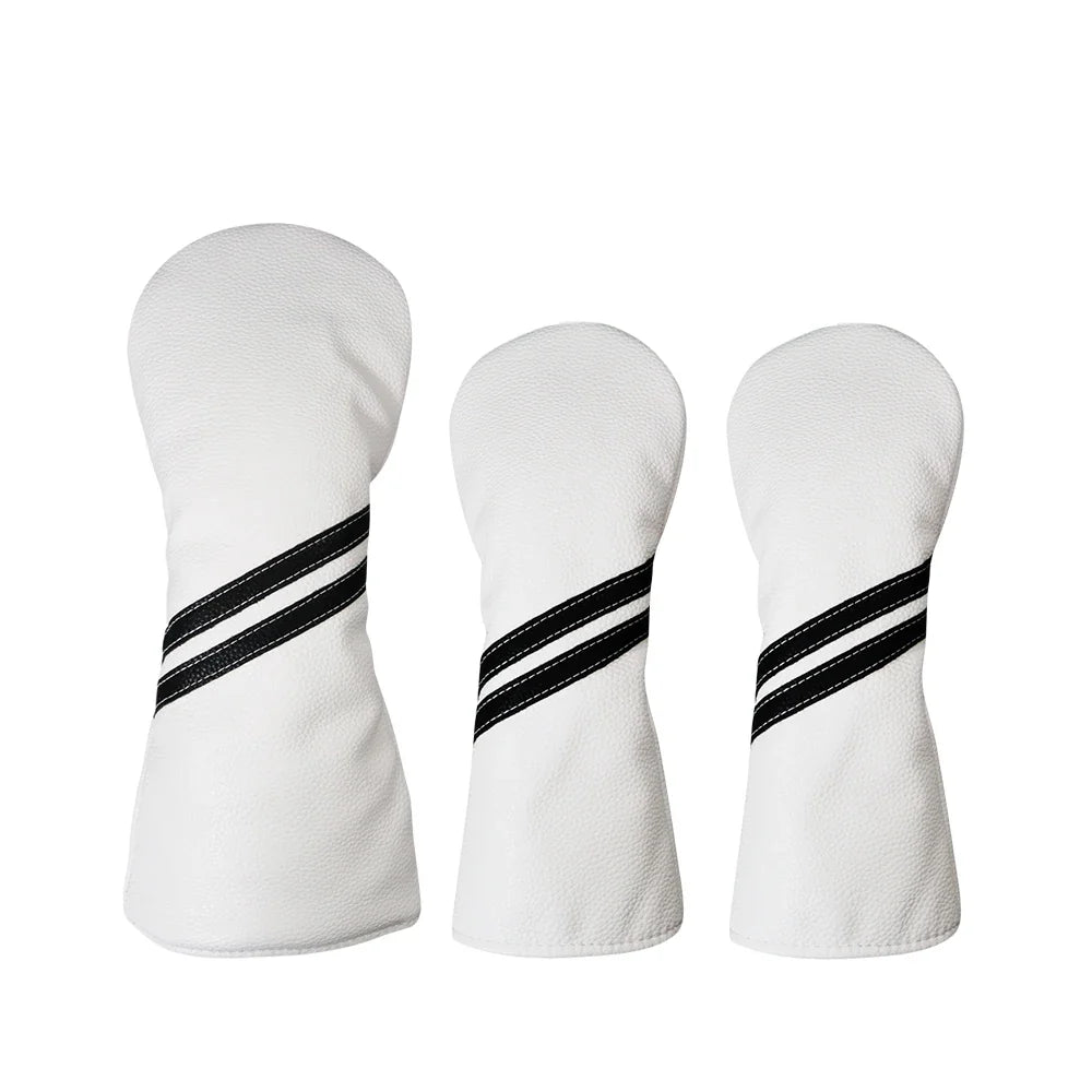 Striped Golf Headcovers PU Leather Driver Fairway Hybrid Waterproof Head Covers