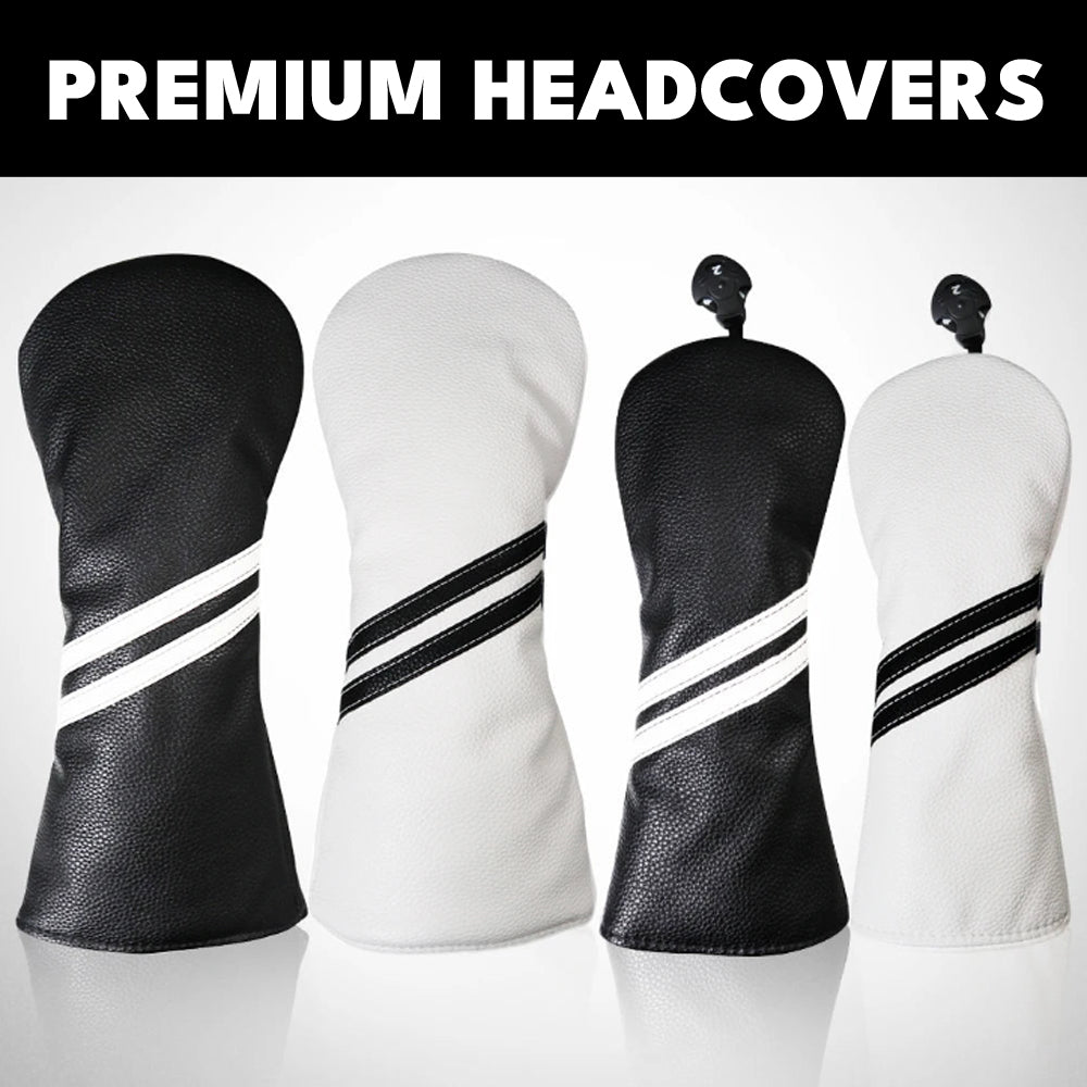 Striped Golf Headcovers PU Leather Driver Fairway Hybrid Waterproof Head Covers