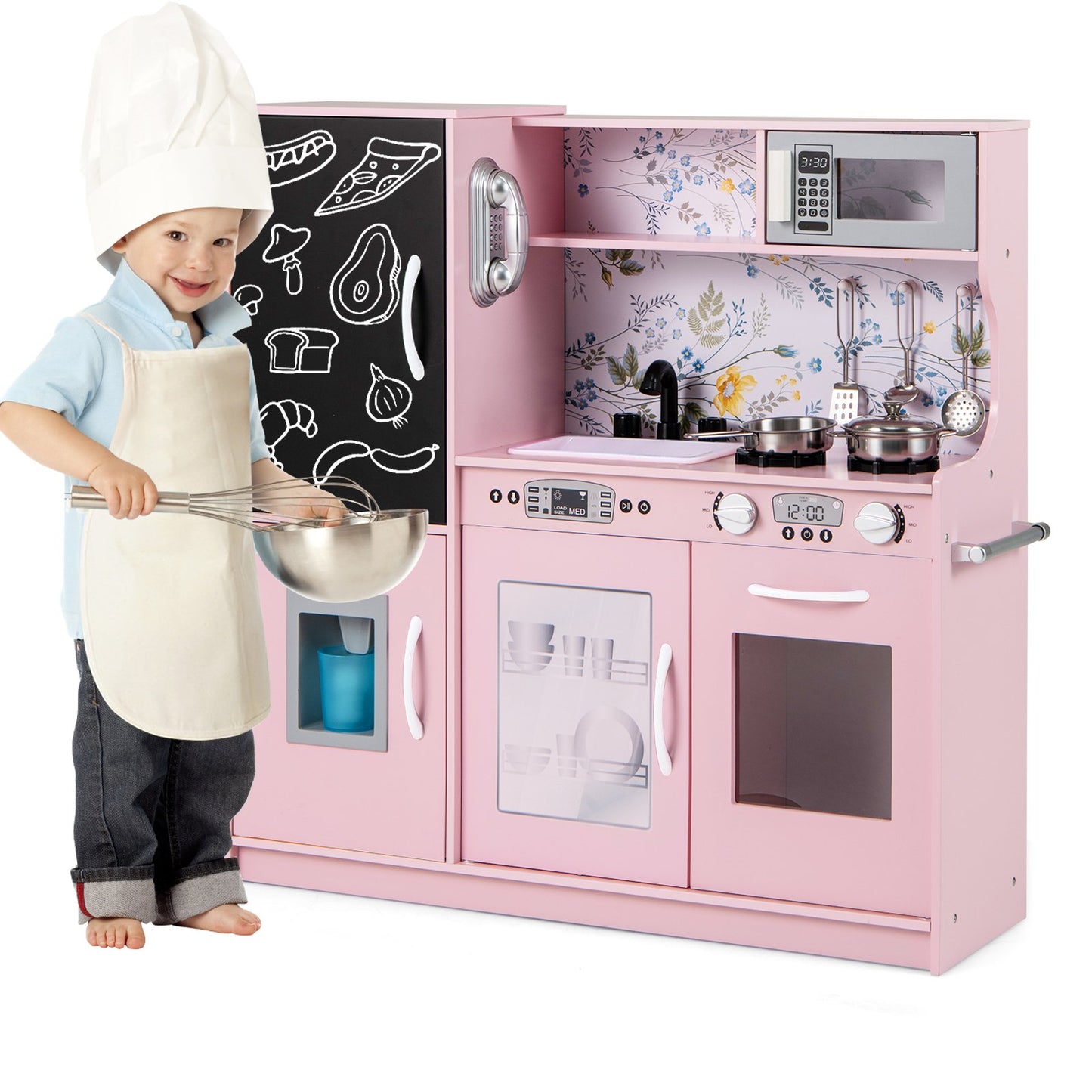 Toddler Pretend Kitchen Playset with Accessories and Simulated Sounds-Black