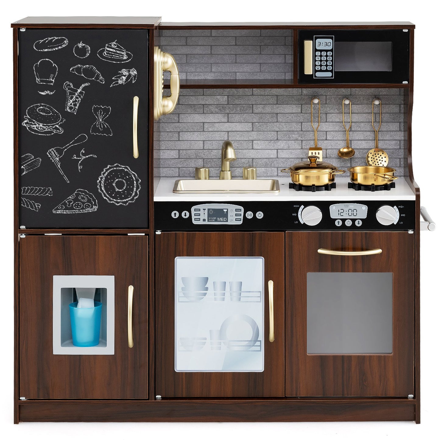 Toddler Pretend Kitchen Playset with Accessories and Simulated Sounds-Black