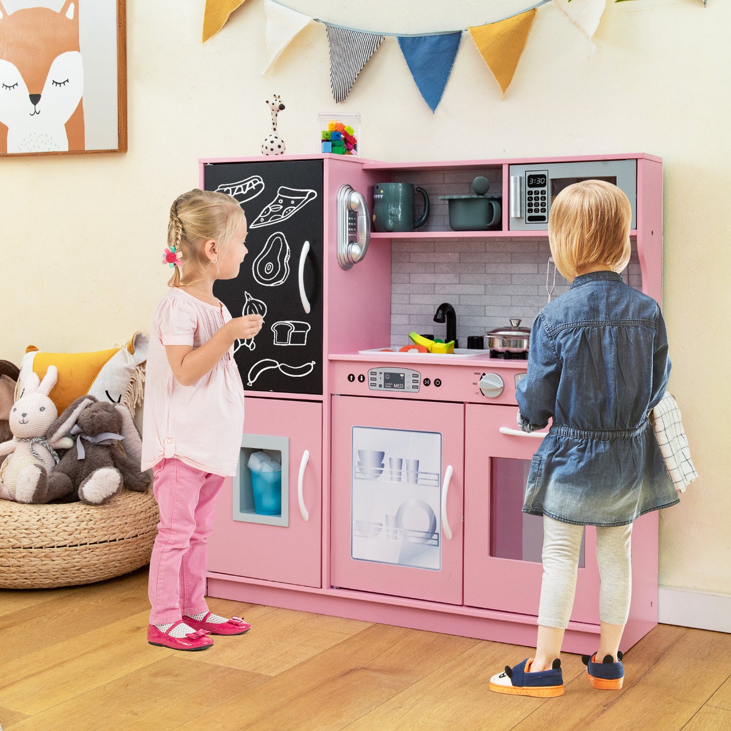 Toddler Pretend Kitchen Playset with Accessories and Simulated Sounds-Black