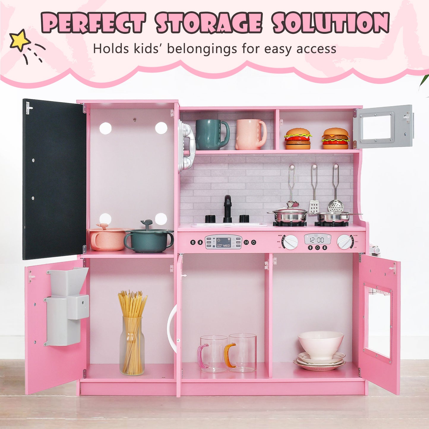 Toddler Pretend Kitchen Playset with Accessories and Simulated Sounds-Black
