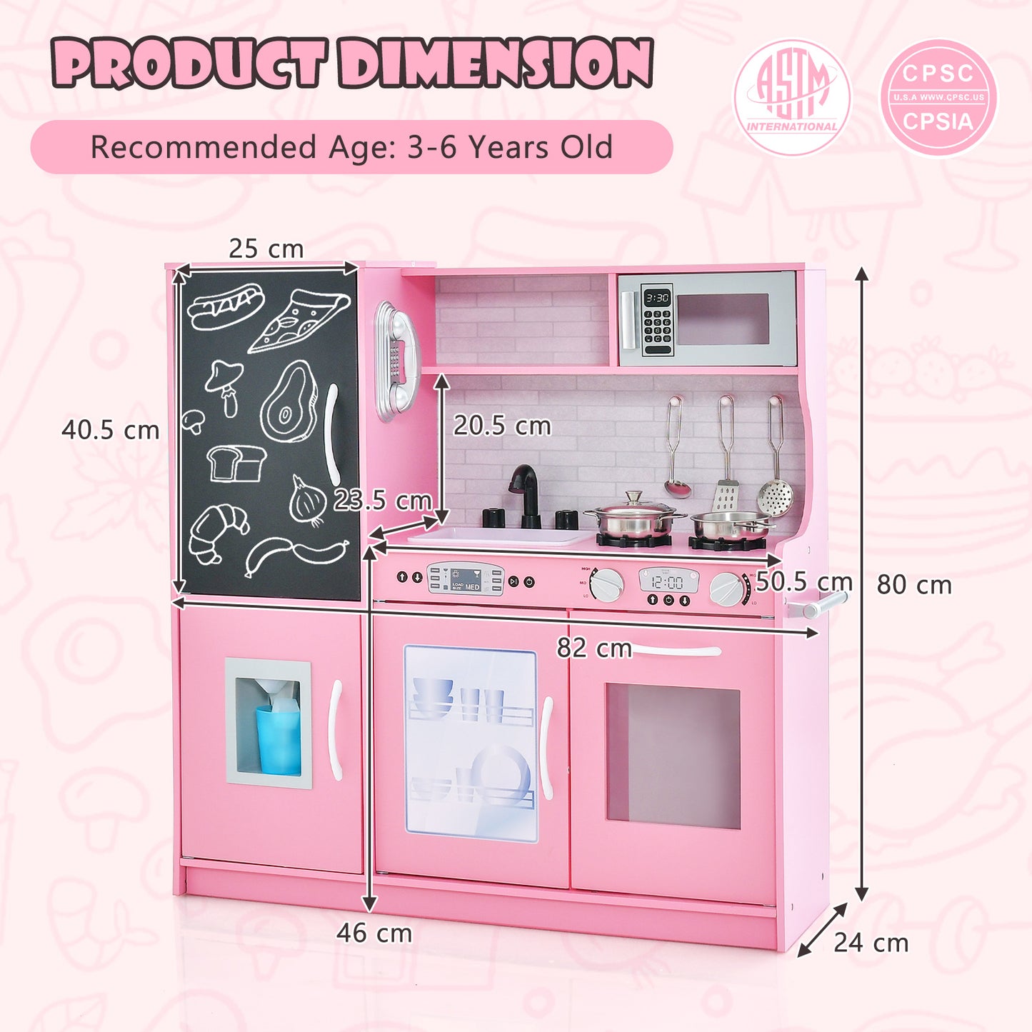 Toddler Pretend Kitchen Playset with Accessories and Simulated Sounds-Black