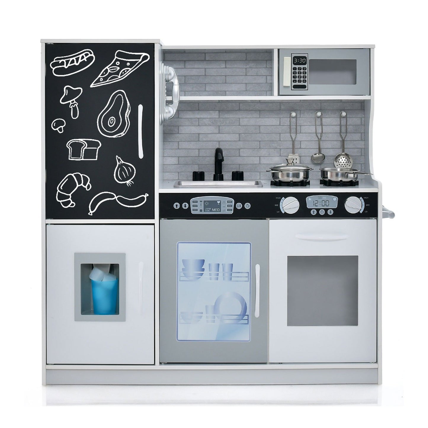 Toddler Pretend Kitchen Playset with Accessories and Simulated Sounds-Black