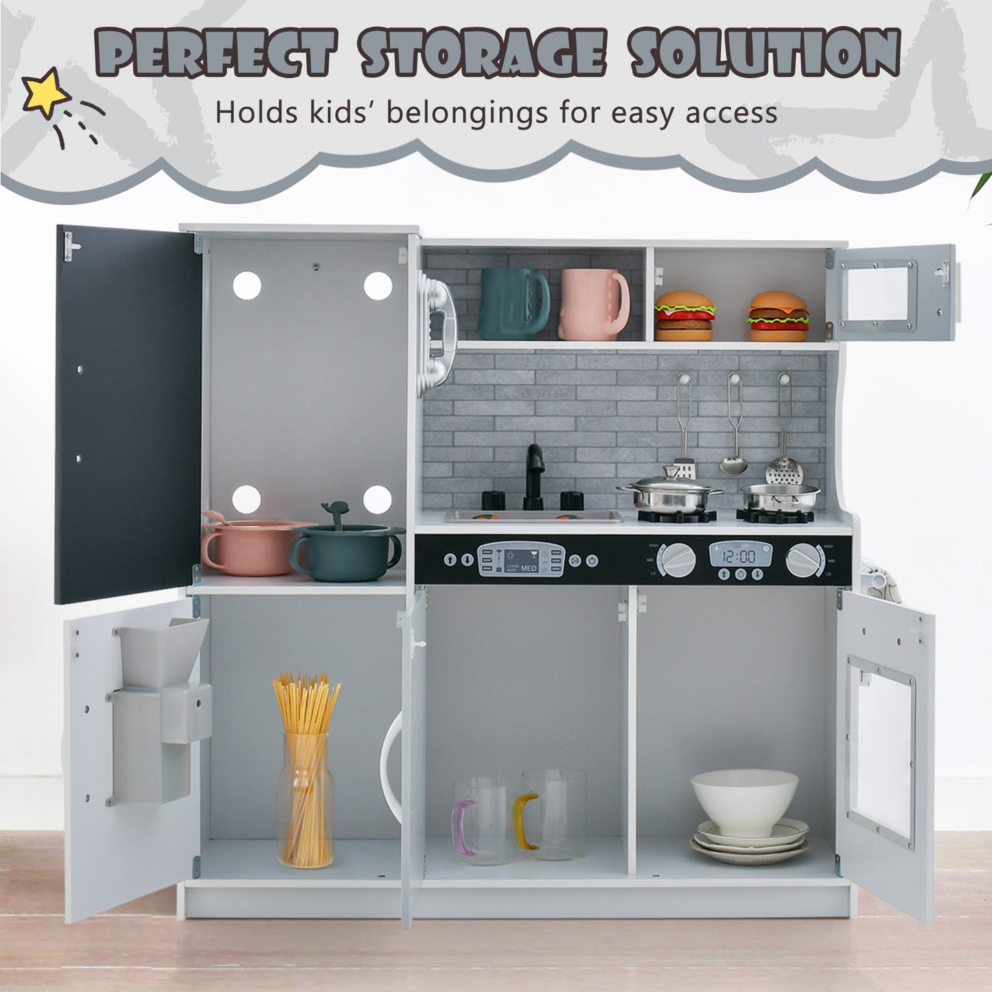 Toddler Pretend Kitchen Playset with Accessories and Simulated Sounds-Black