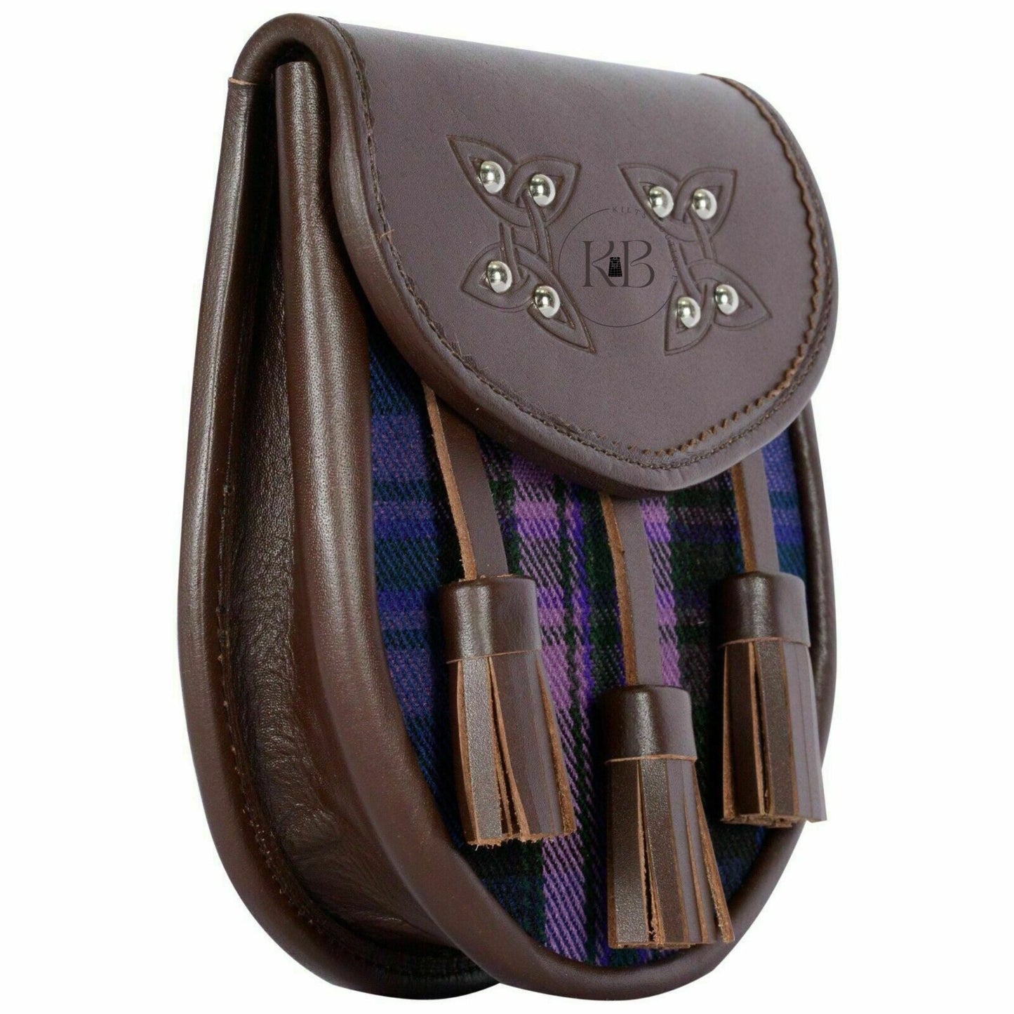 Pride Of Scotland Tartan Brown Leather Semi Dress Hybrid Sporran with Chain Belt