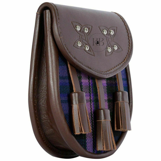 Pride Of Scotland Tartan Brown Leather Semi Dress Hybrid Sporran with Chain Belt