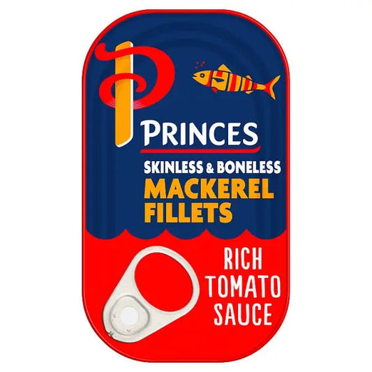 Princes Skinless & Boneless Mackerel Fillets Rich Tomato Sauce 125g (Case of 10)