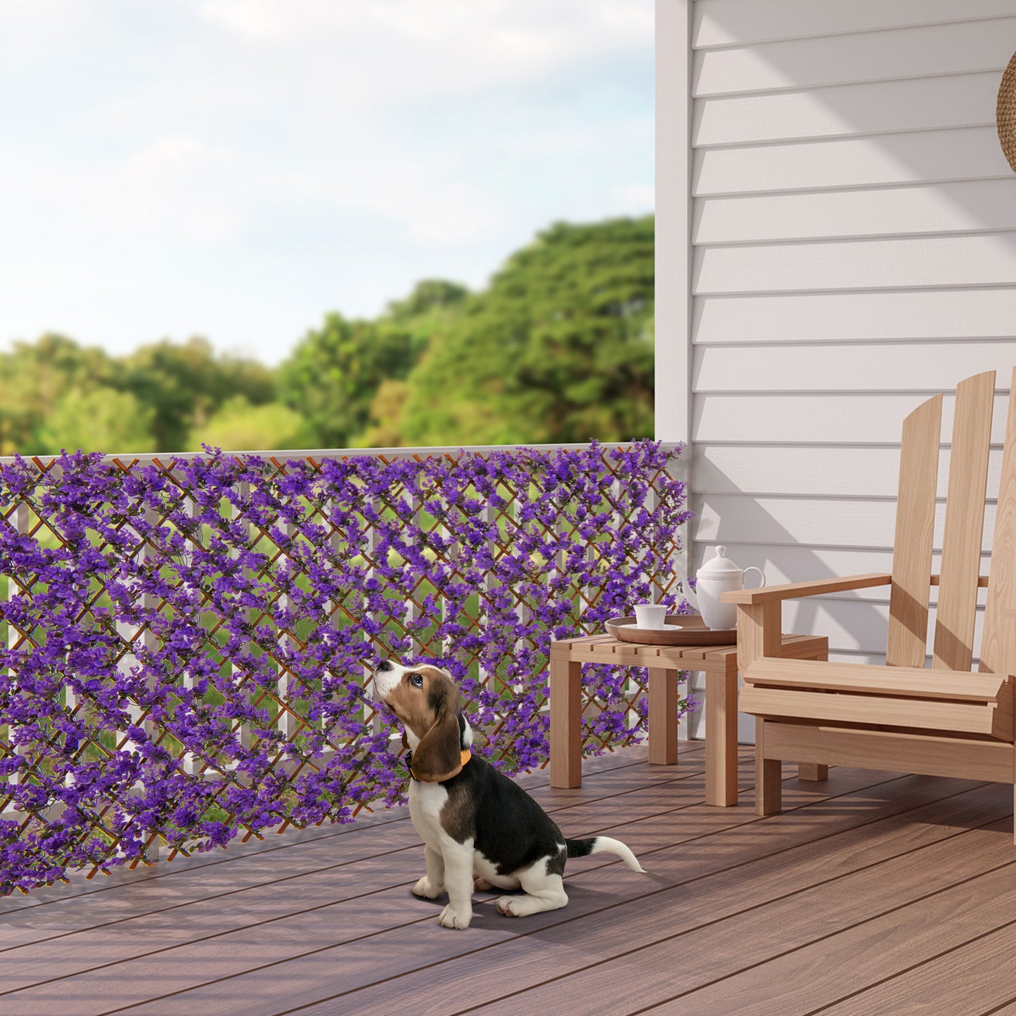 Decorative Fencing Panel with Real Willow Frame for Balcony Patio-Green