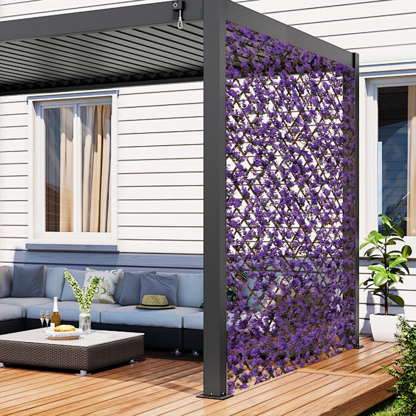 Decorative Fencing Panel with Real Willow Frame for Balcony Patio-Green