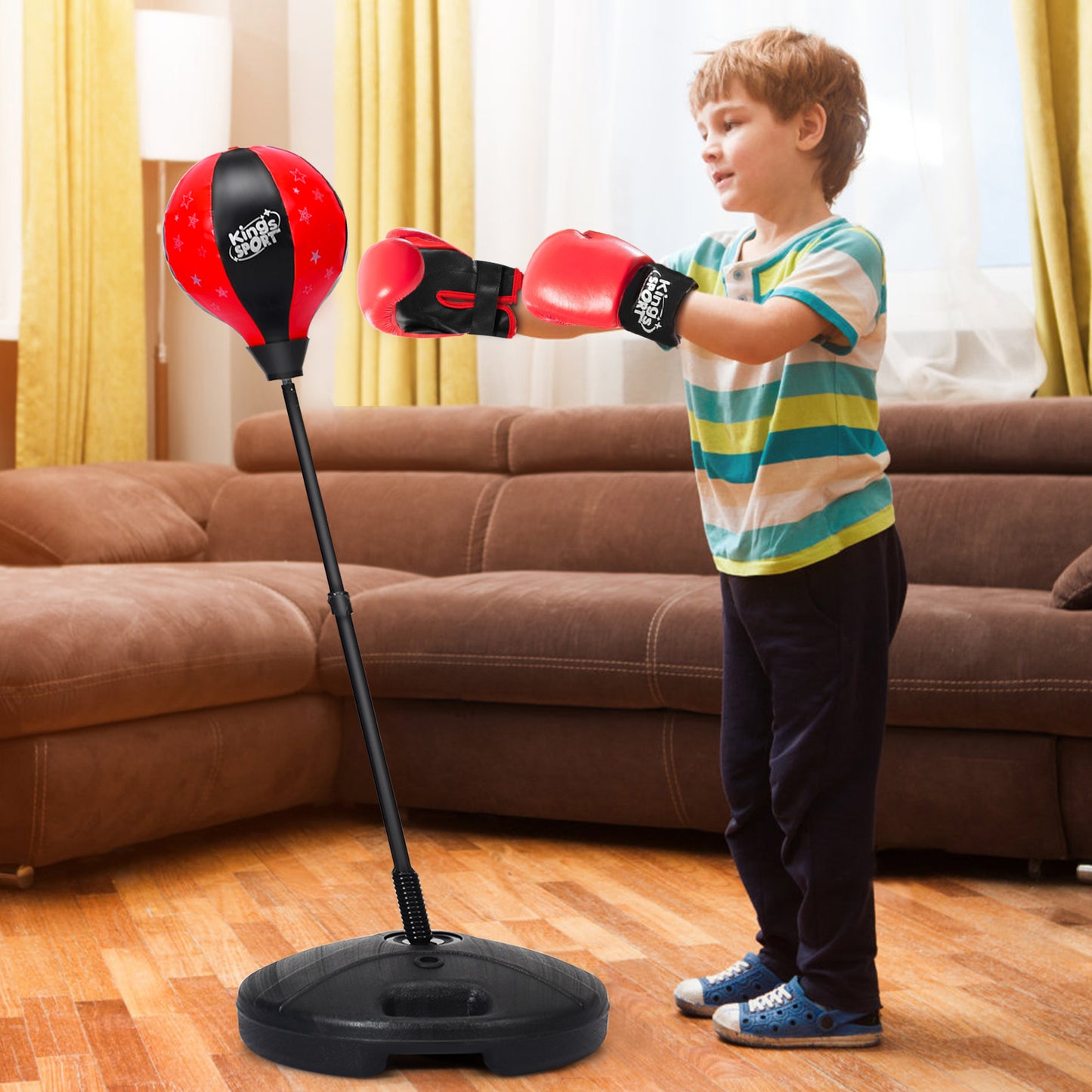 Kids Standing Punching Bag with Stand and Gloves-Pink and White