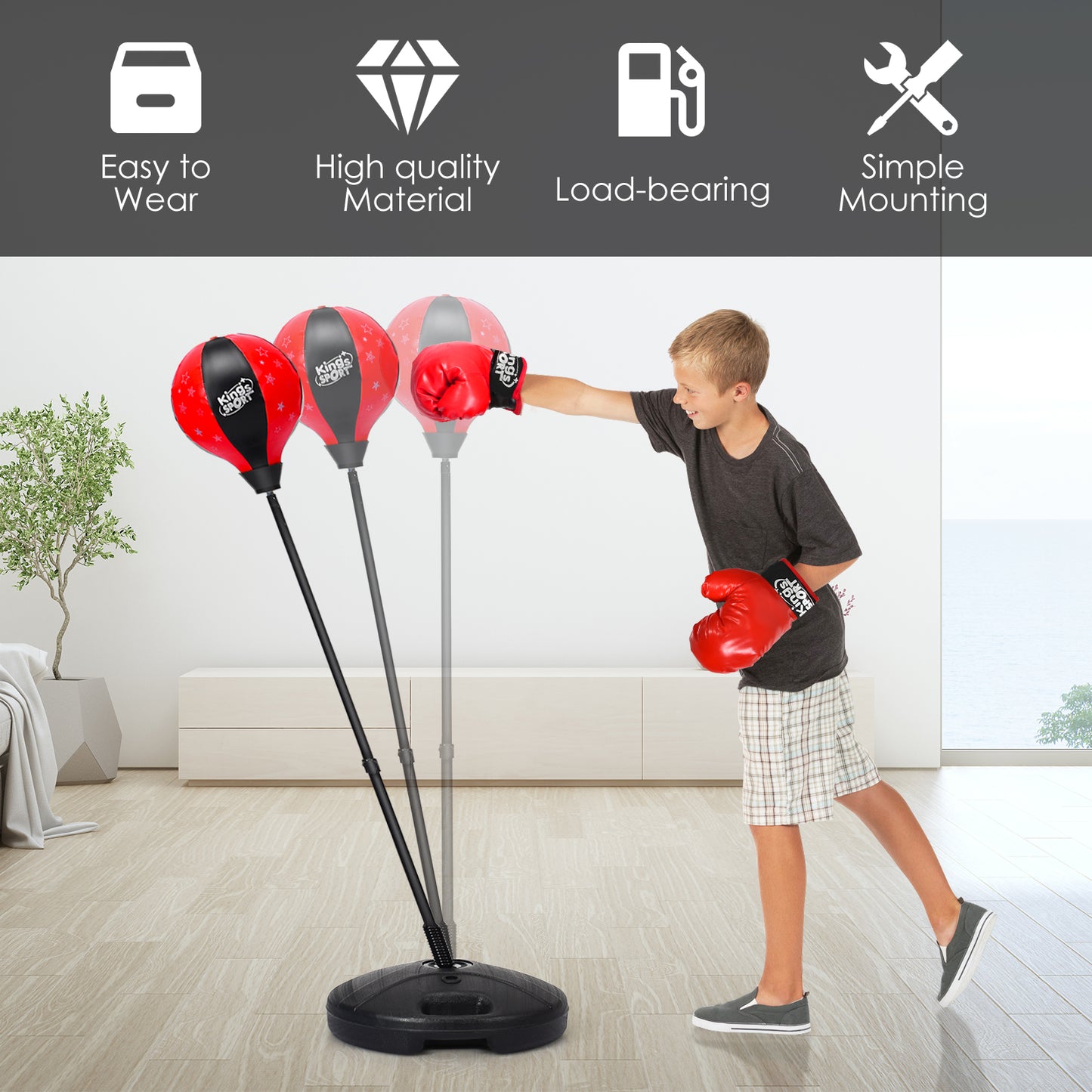 Kids Standing Punching Bag with Stand and Gloves-Pink and White