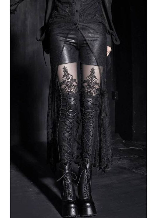 Punk Rave Macbeth Gothic Leggings - Mesh Panel & Corset Lace Detail