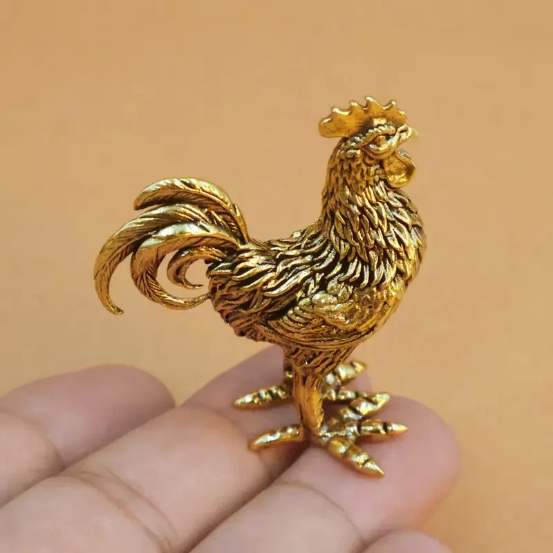 Pure Brass Rooster Figurine - Intricate Golden Animal Brass Home Decor