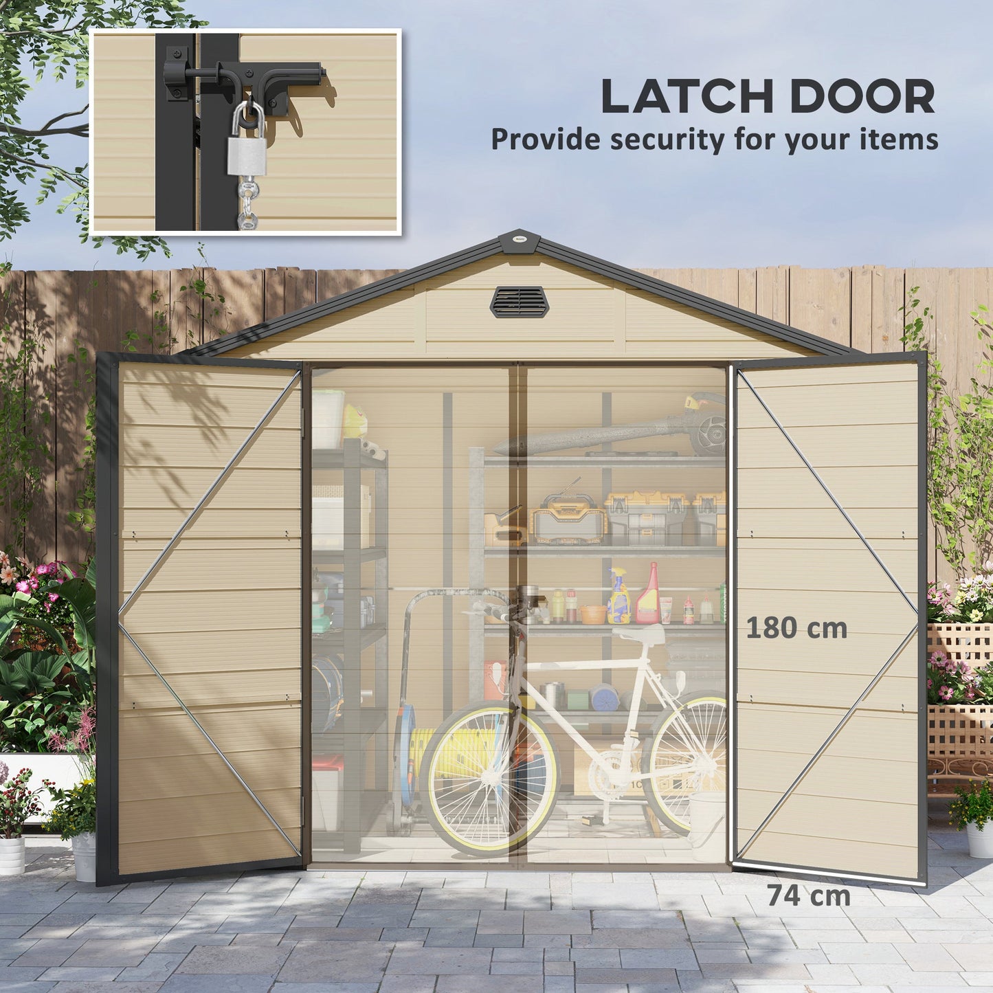 Outsunny 8 x 6ft Garden Shed Storage w/ Foundation Kit, Vents, Cream White